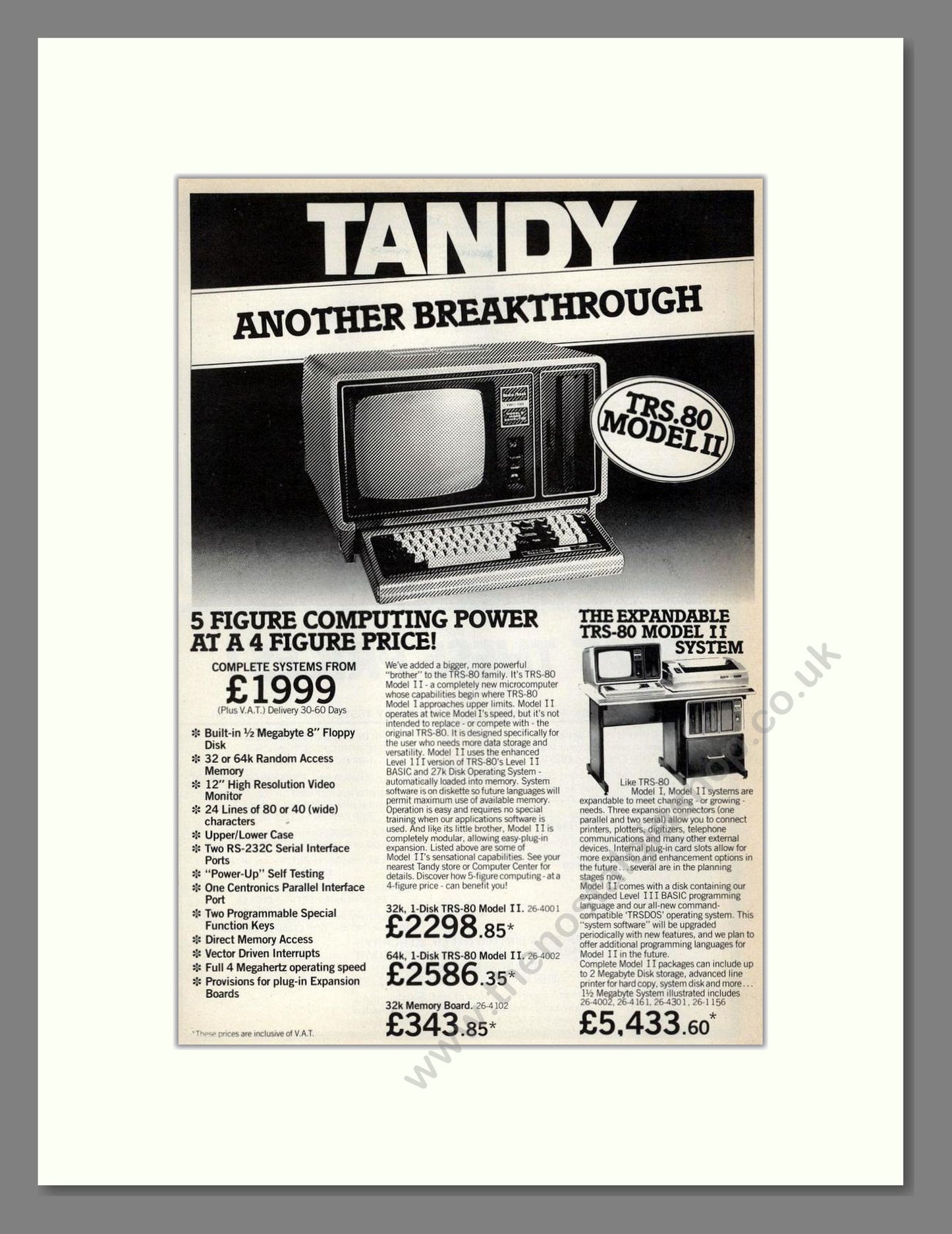 Tandy - TRS-80 Model II. Vintage Advert 1980 (ref AD68612)