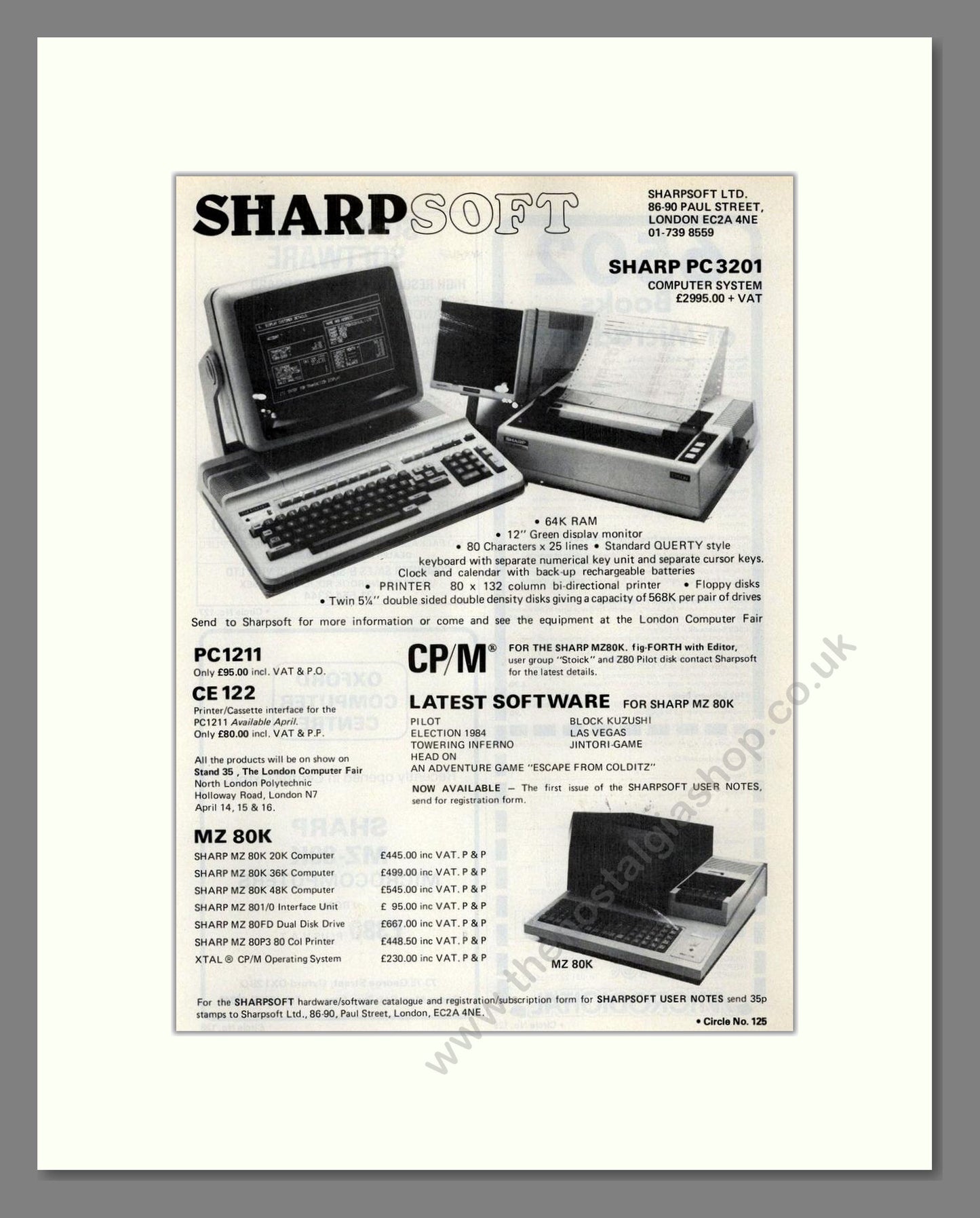 Sharpsoft - PC 3201 Computer System. Vintage Advert 1981 (ref AD68649)