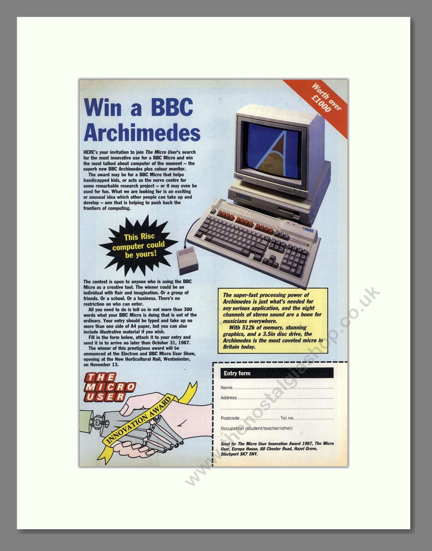 BBC Archimedes - Competition. Vintage Advert 1987 (ref AD68680)