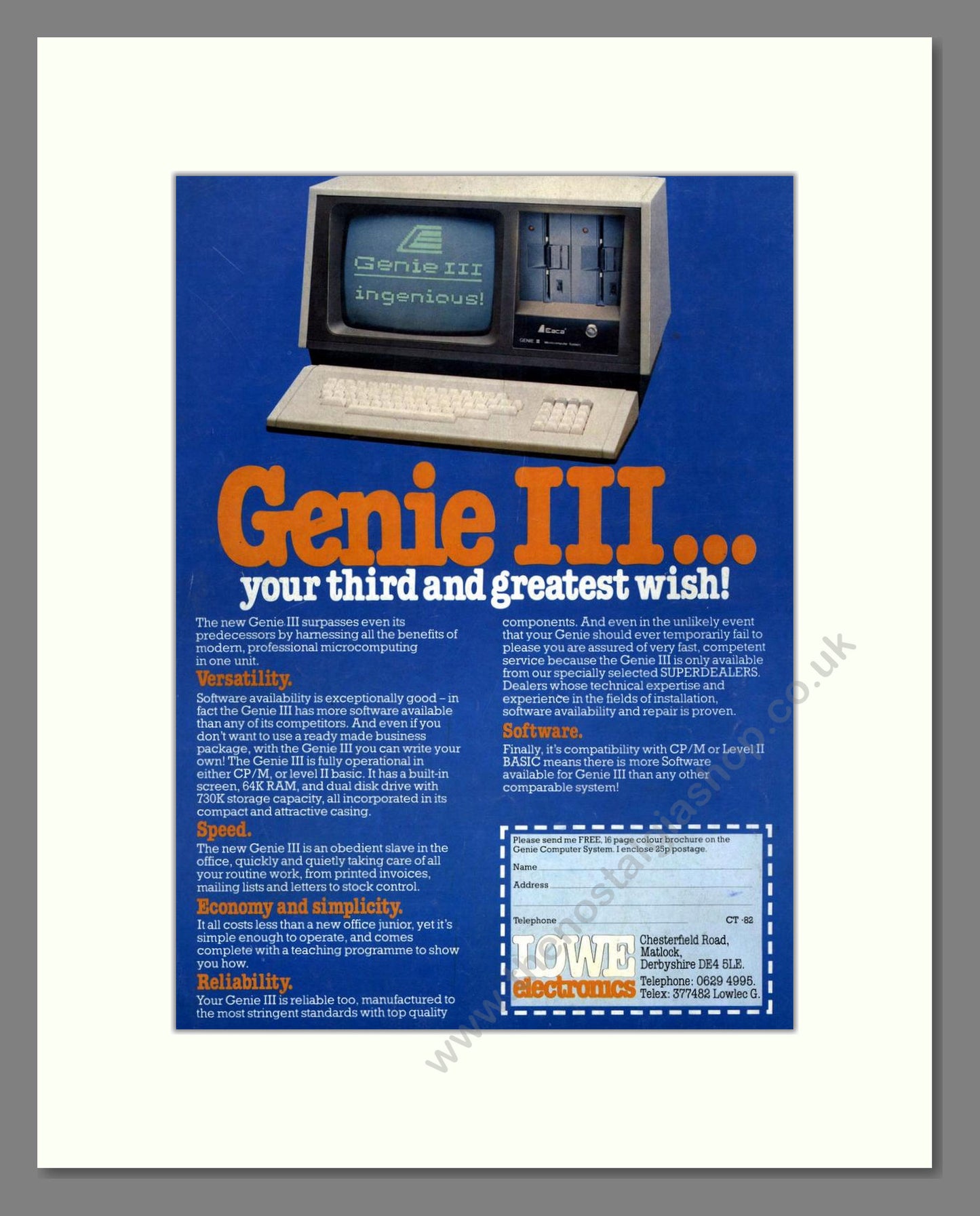 Genie - Genie III Computer. Vintage Advert 1982 (ref AD68682)