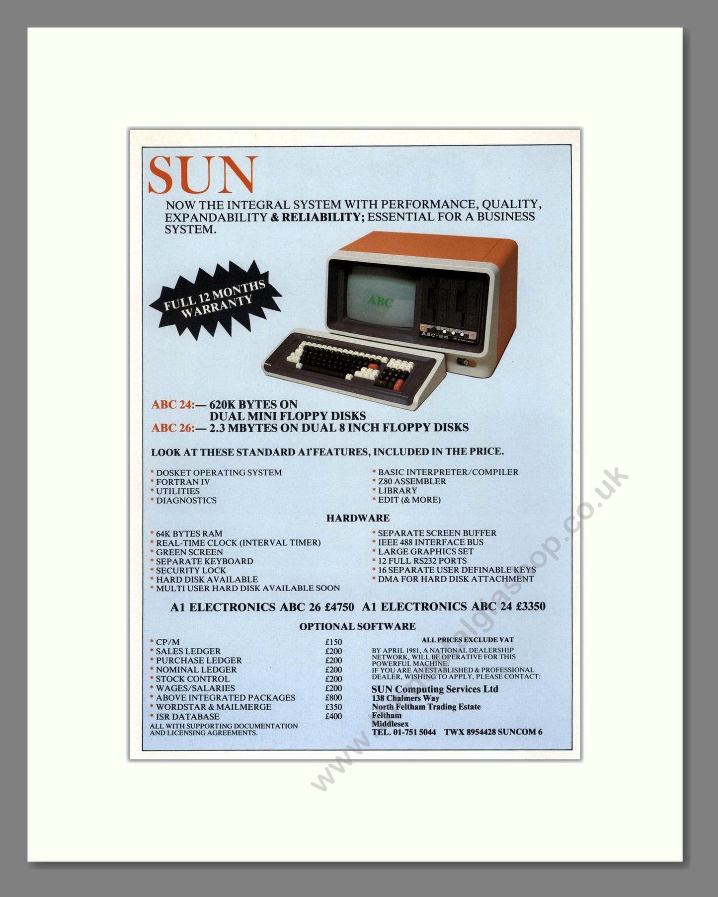 Sun - ABC Computers. Vintage Advert 1981 (ref AD68714)