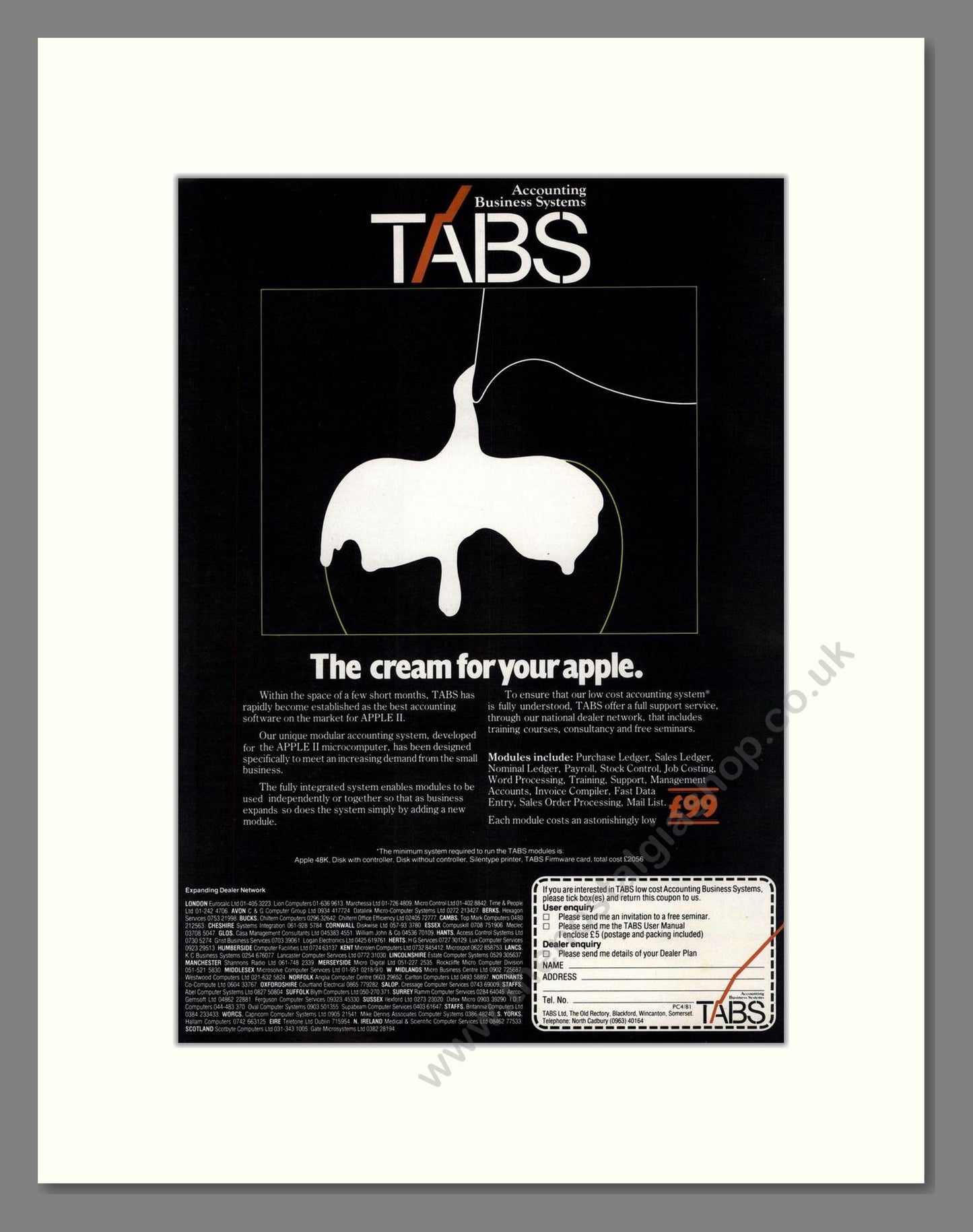 Tabs - Accounting Software For Apple. Vintage Advert 1981 (ref AD68715)