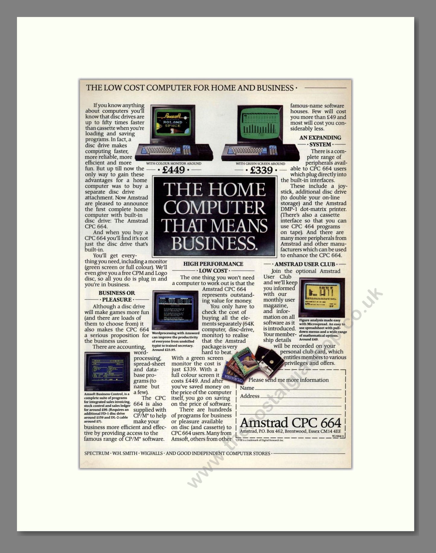 Amstrad - CPC 664 (Double Advert). Vintage Advert 1985 (ref AD68724)