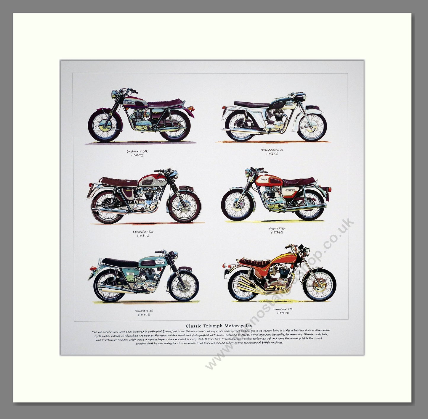 Triumph Motorcycles Mounted Print 1960-70