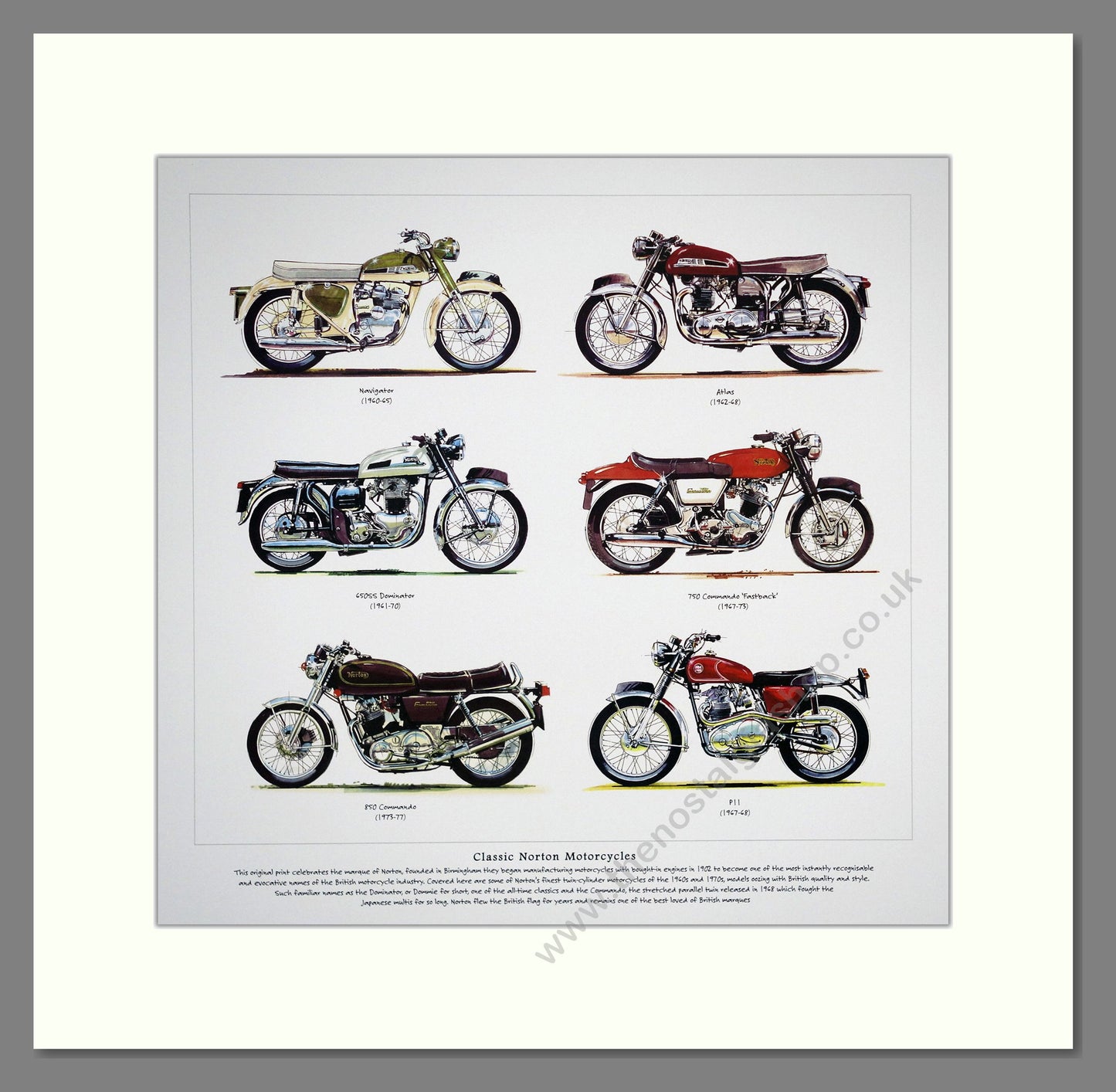 Norton Classic Motorcycles 1960's & 1970's. Mounted Print.