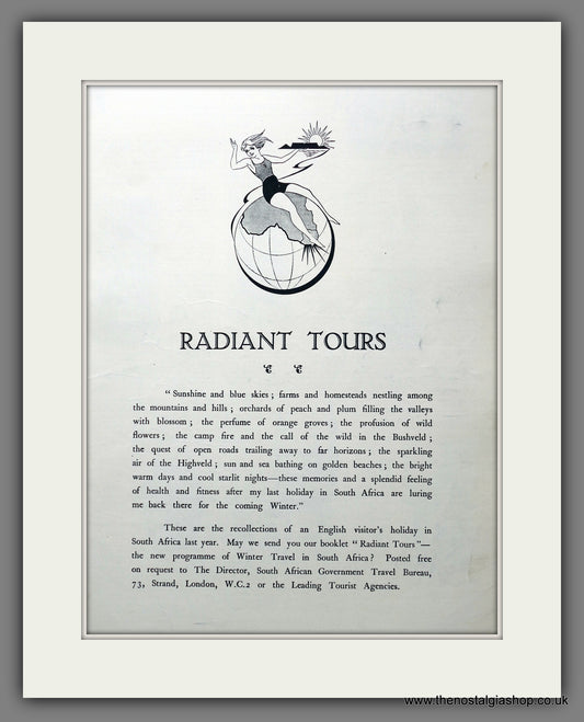 South Africa. Radiant Tours. Set of 2 Original Adverts 1931 (ref AD301415)