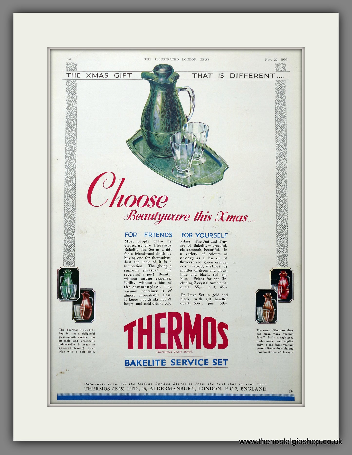Thermos Bakelite Service Set. Original Advert 1930 (ref AD301437)