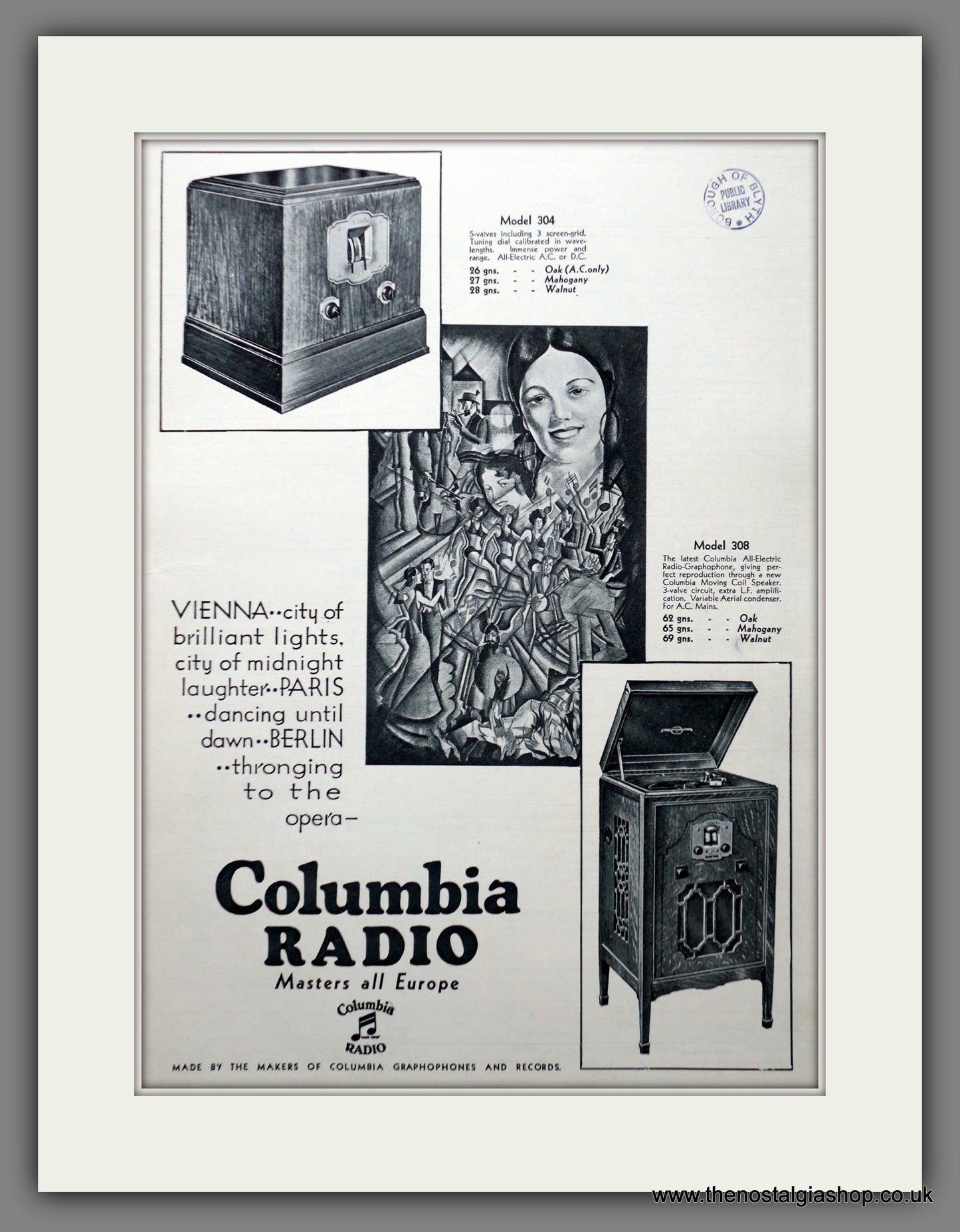 Columbia Radio Gramophones. Original Advert 1930 (ref AD301433)