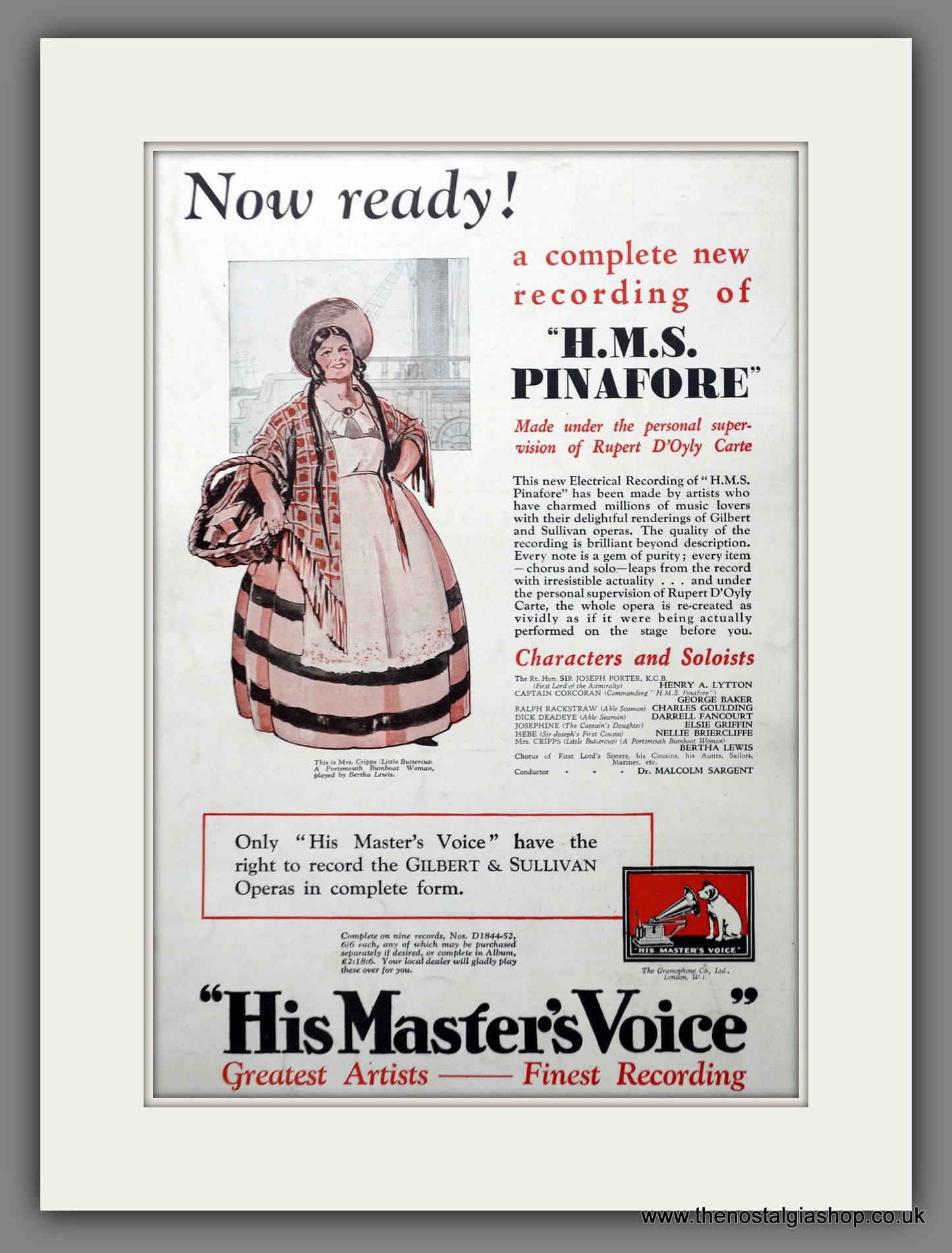 His Master's Voice. Gramophones. H.M.S. Pinafore. Original Advert 1930 (ref AD301429)