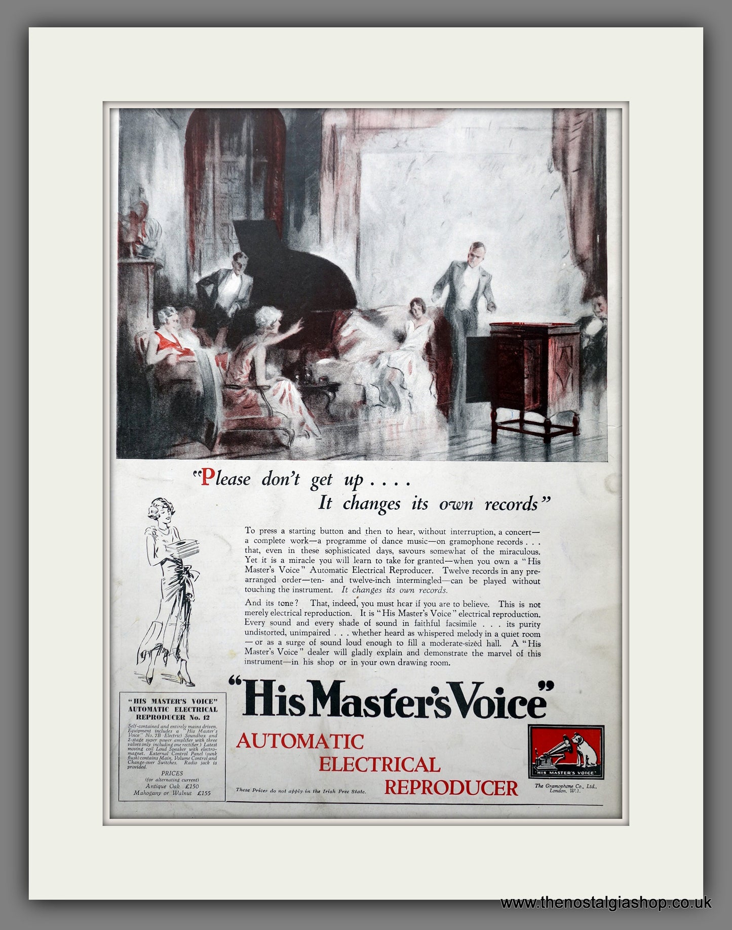 His Master's Voice. Gramophones. Original Advert 1930 (ref AD301427)