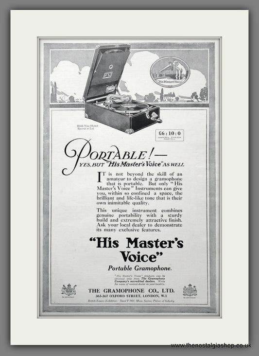 His Master's Voice. Gramophones. Original Advert 1925 (ref AD301426)