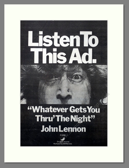 John Lennon Thru' The Night. Original Advert 1974 (ref AD15656)