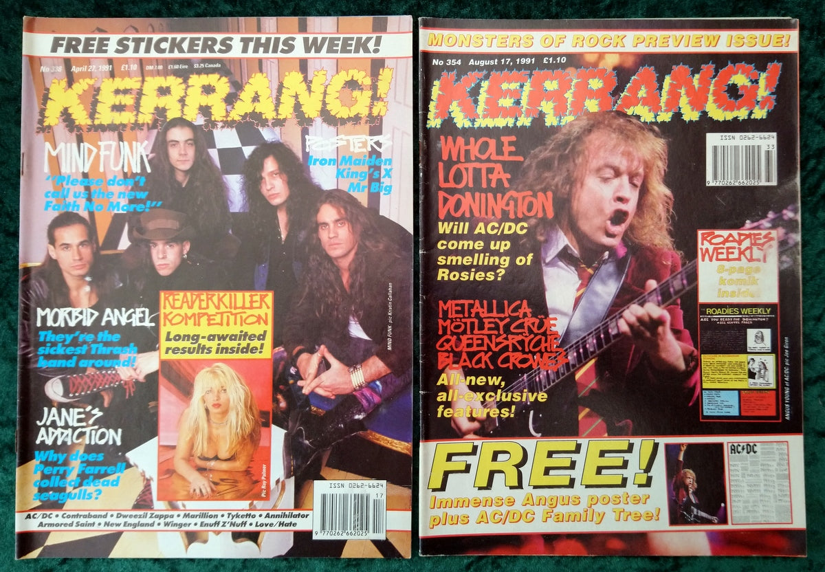 Kerrang! Rock and Metal Magazine. Collection of 10 from 1989, 90, 91. (MC129)