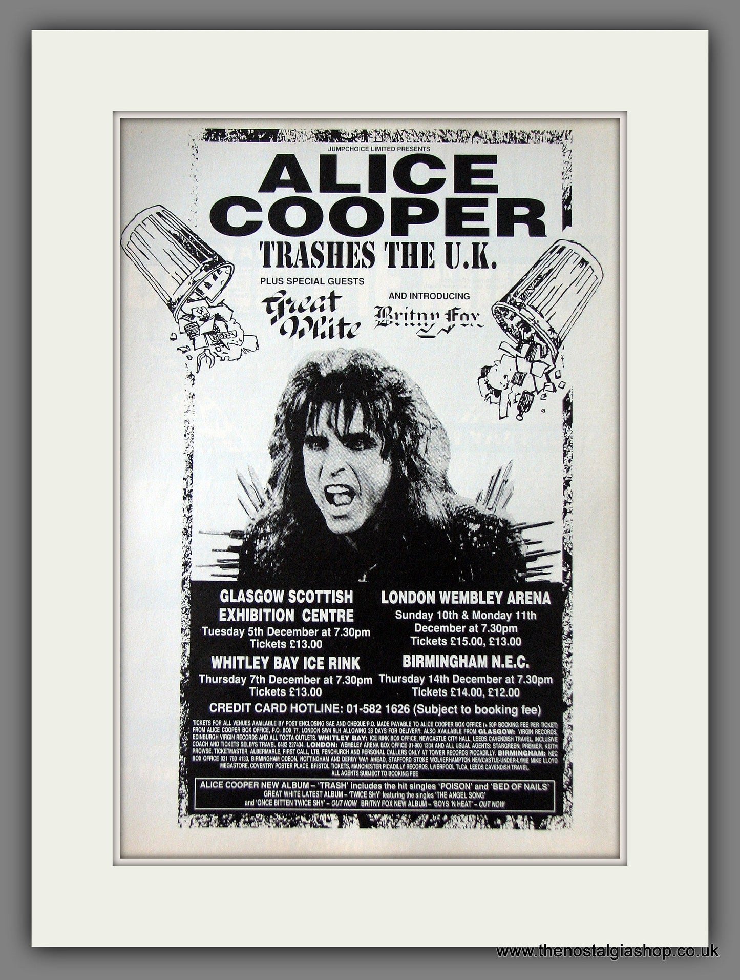 Alice Cooper. Trashes The UK. Large 1989 Original Advert (ref AD15626)