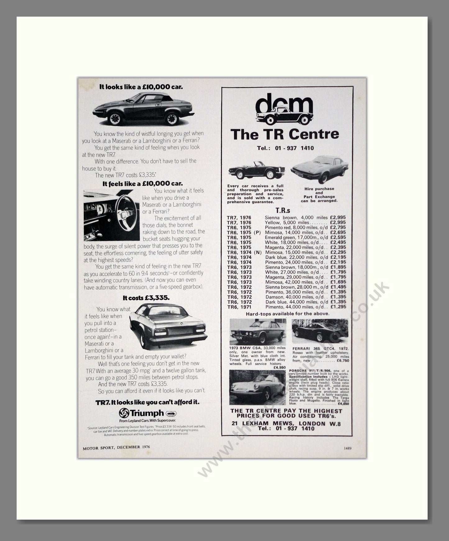 Triumph - TR7 Double Advert. Vintage Advert 1976 (ref AD61233)