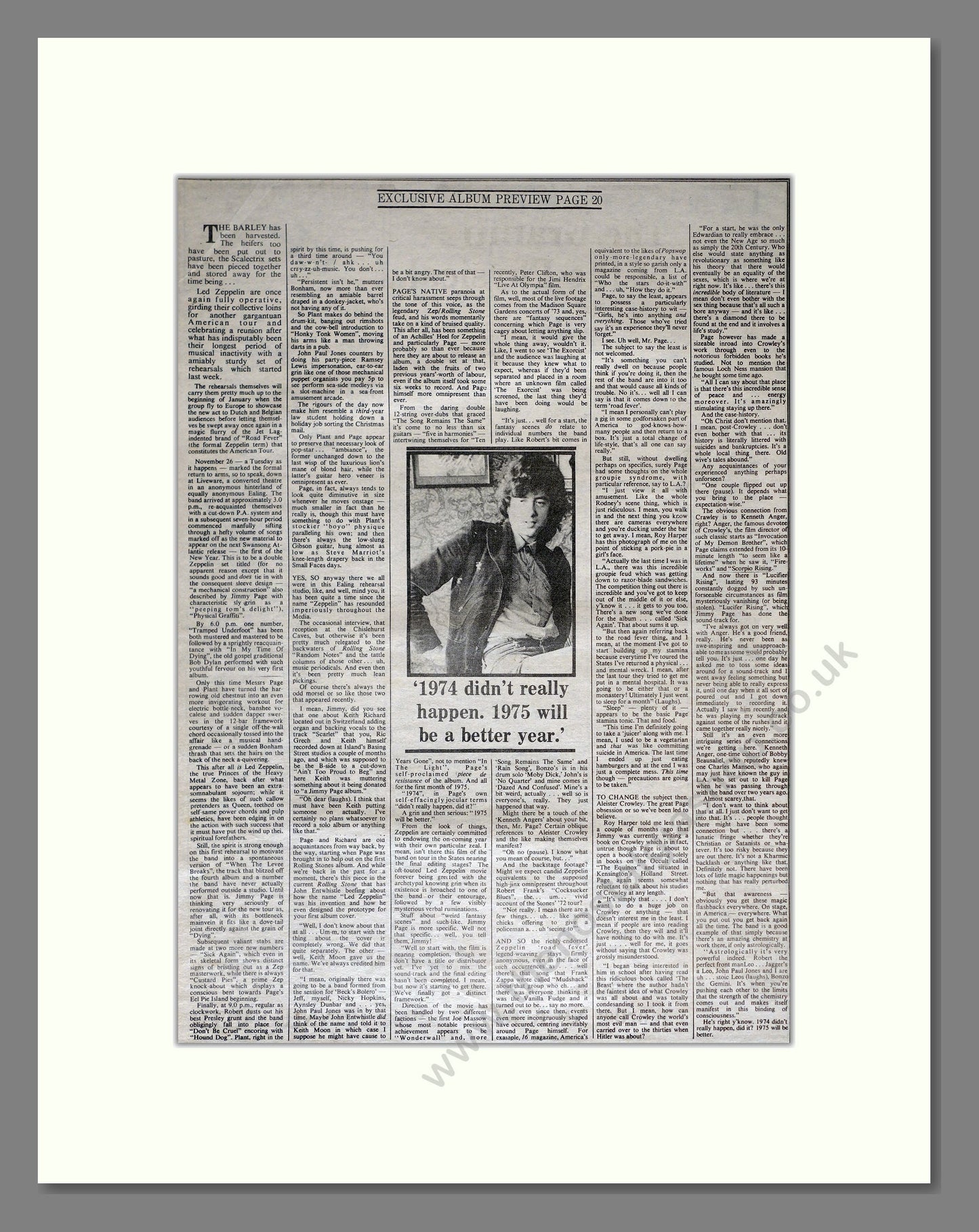 Led Zeppelin - Physical Grafitti Interview and Group Picture Double Advert. Vintage Advert 1974 (ref AD18066)