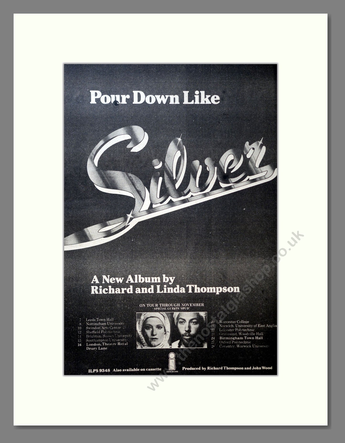 Richard And Linda Thompson - Pour Down Like Silver. Vintage Advert 1975 (ref AD18223)