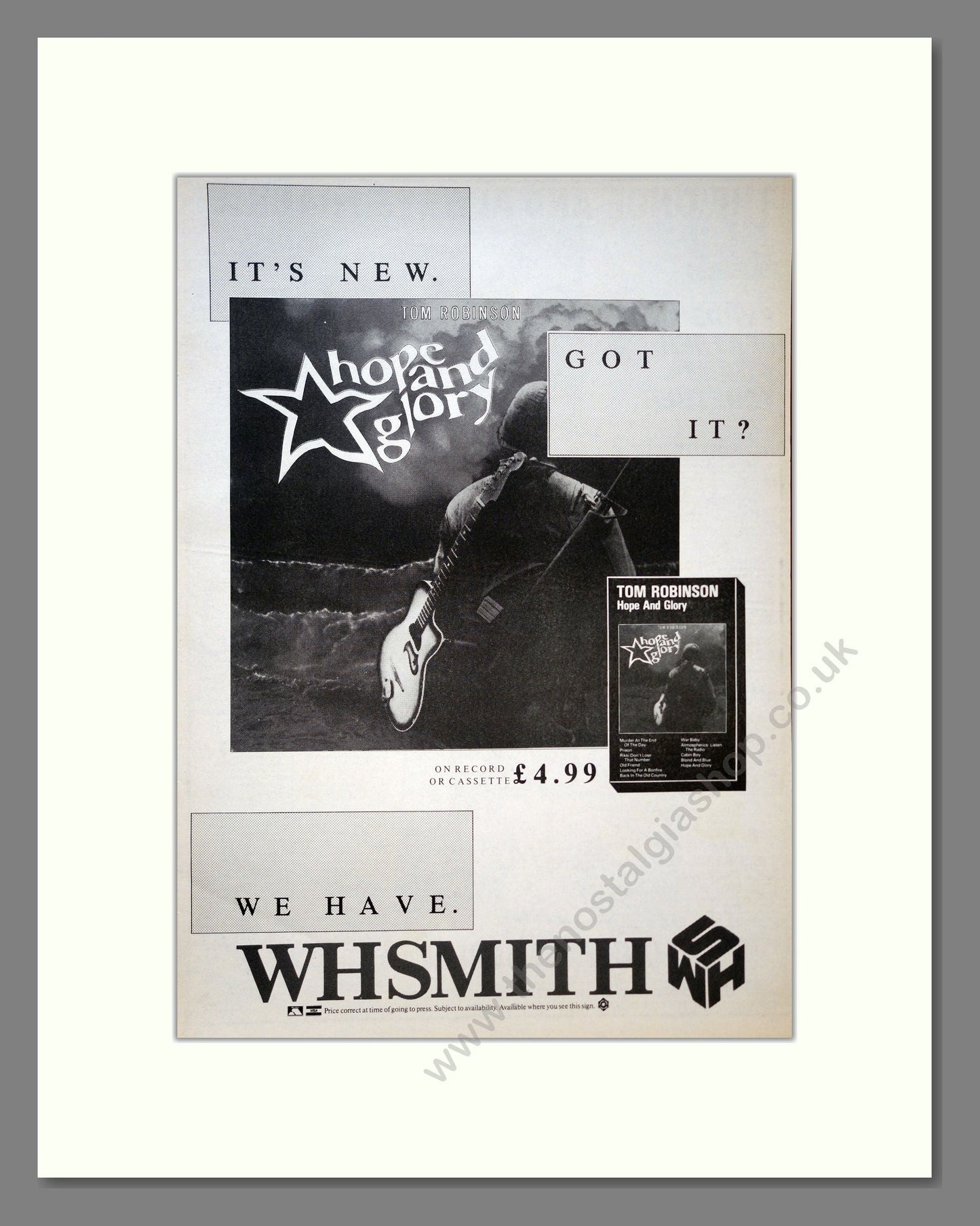 Tom Robinson - Hope And Glory. Vintage Advert 1984 (ref AD18332)