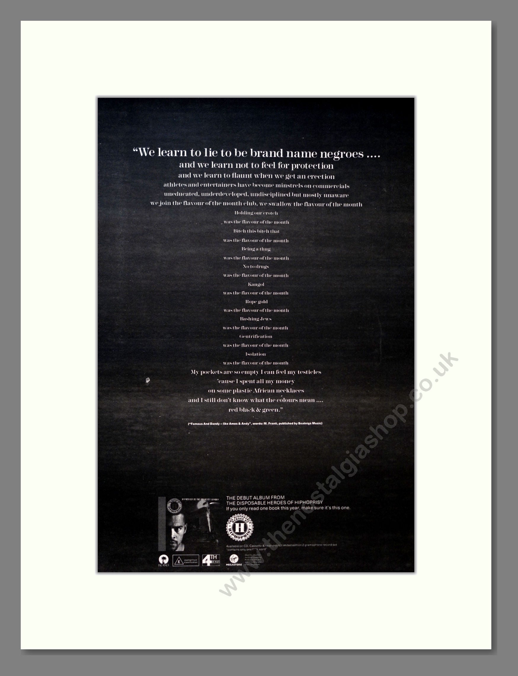 Disposable Heroes Of Hiphoprisy (The) Debut Album. Vintage Advert 19