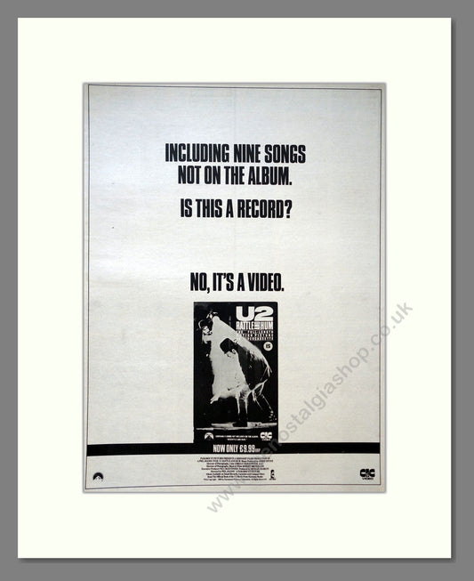 U2 - Rattle n Hum Video. Vintage Advert 1990 (ref AD18458)