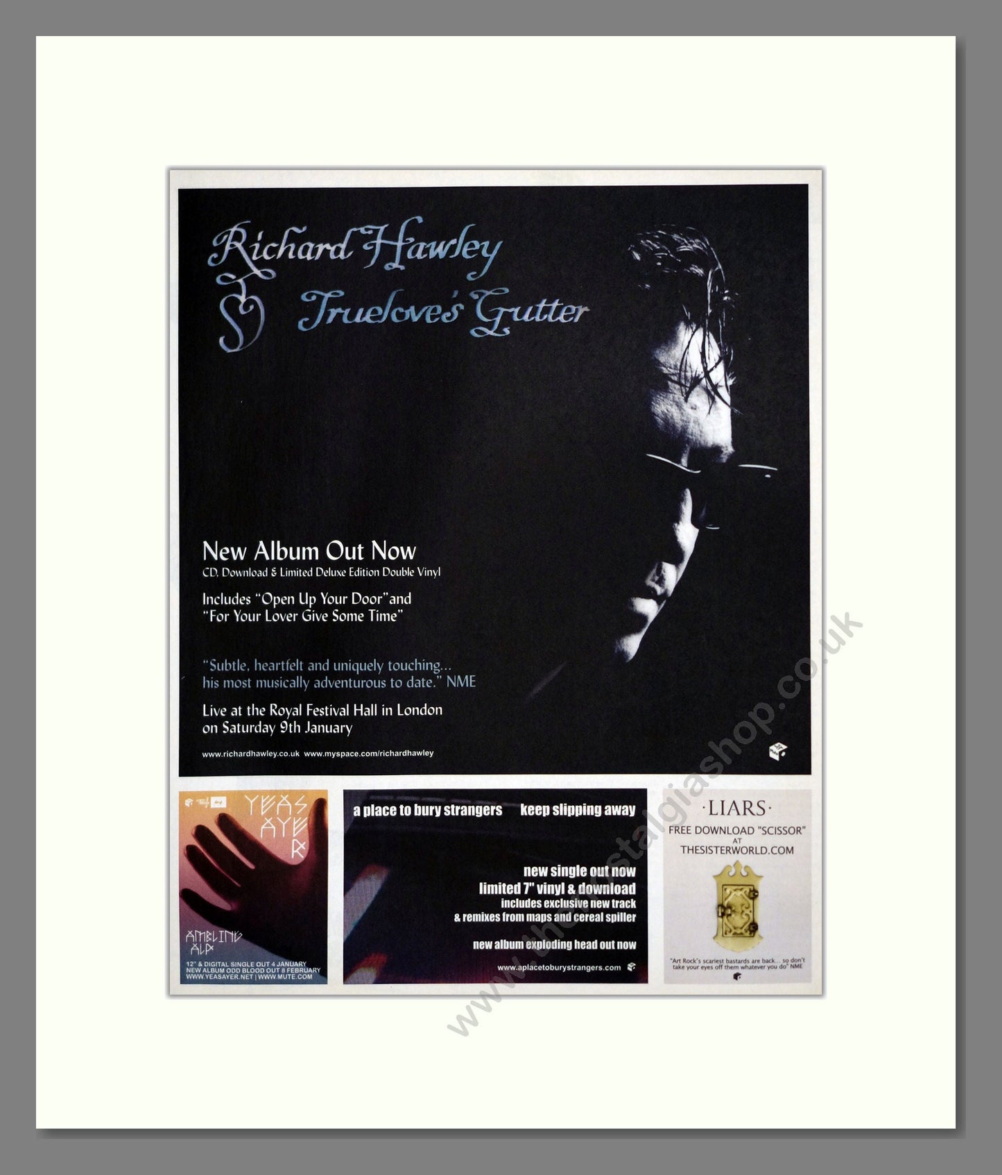 Richard Hawley - Truelove's Gutter. Vintage Advert 2009 (ref AD302100)