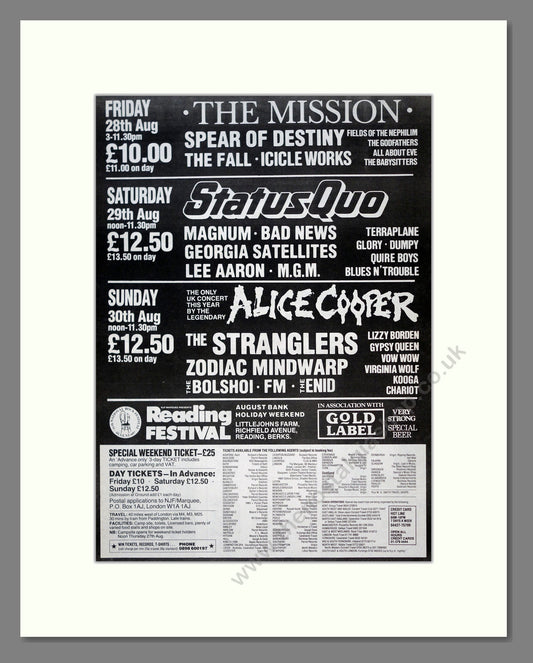 Various Artists - Reading Festival. Vintage Advert 1987 (ref AD18528)