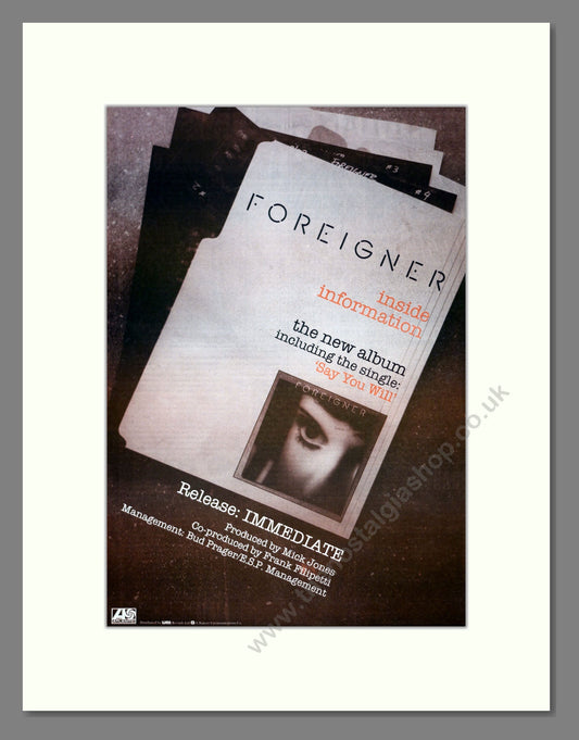 Foreigner - Inside Information. Vintage Advert 1987 (ref AD18530)