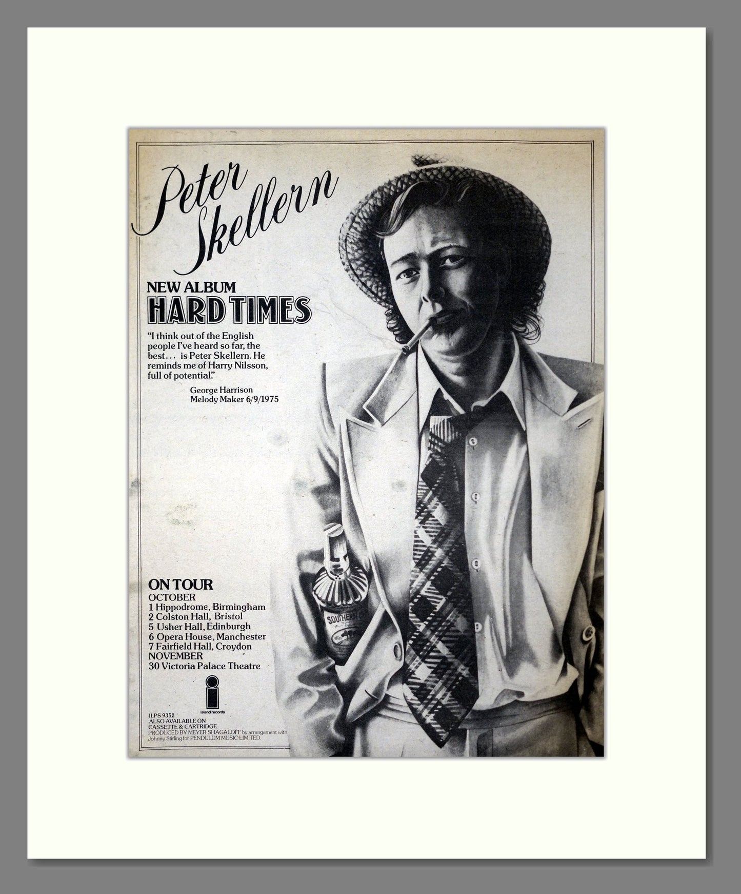 Peter Skellern - Hard Times. Vintage Advert 1975 (ref AD18630)