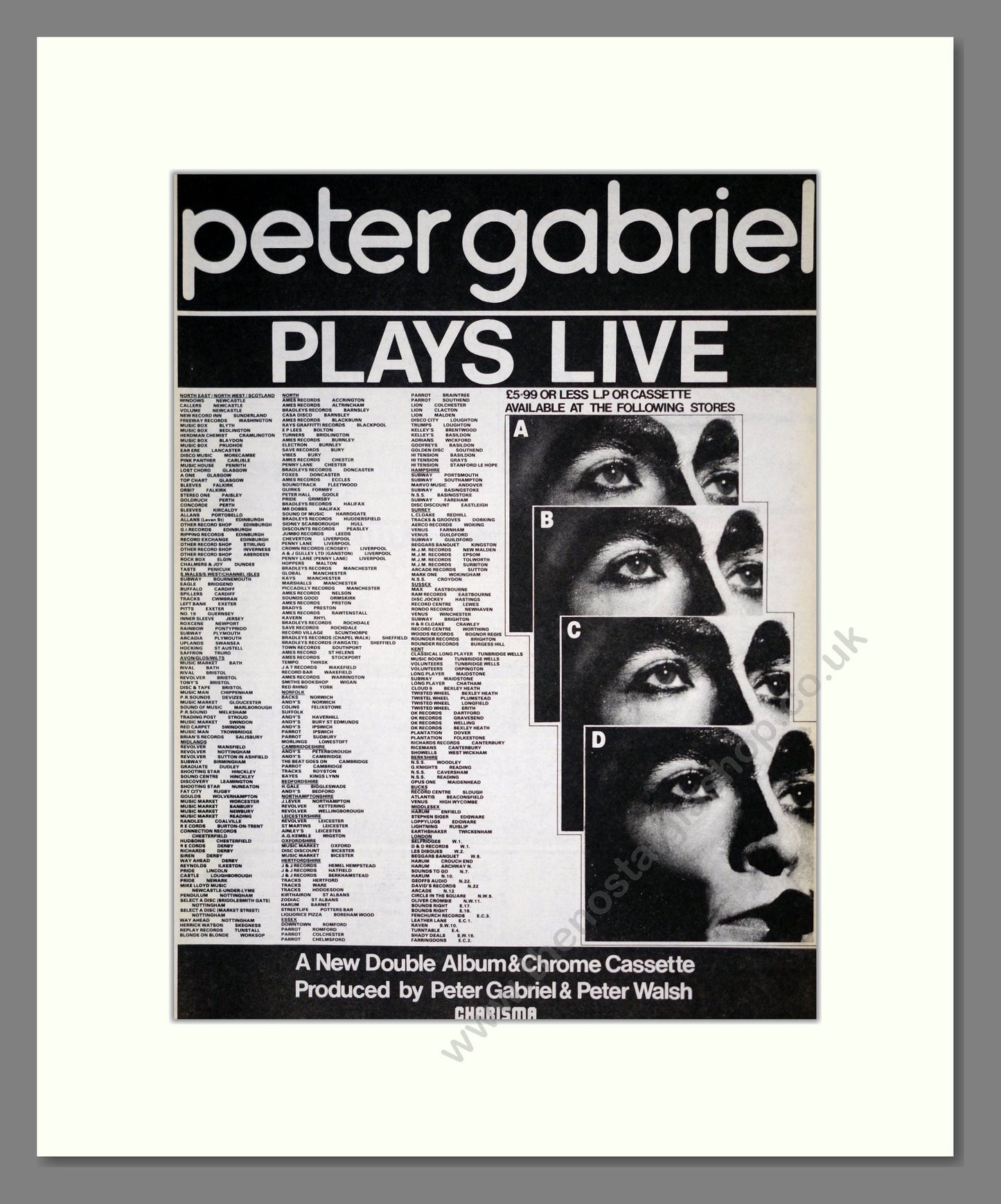 Peter Gabriel - Plays Live. Vintage Advert 1983 (ref AD18737)