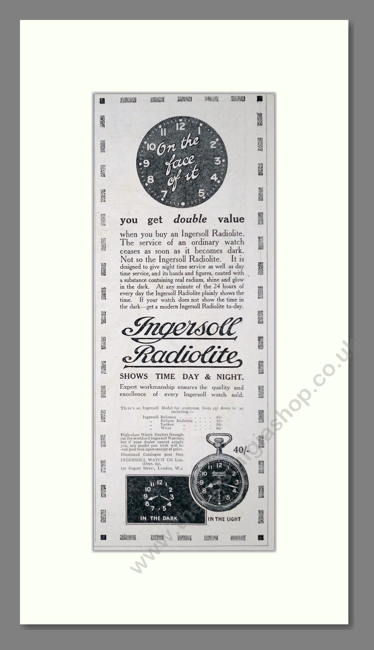 Ingersoll - Radiolite. Vintage Advert 1920 (ref AD62321)