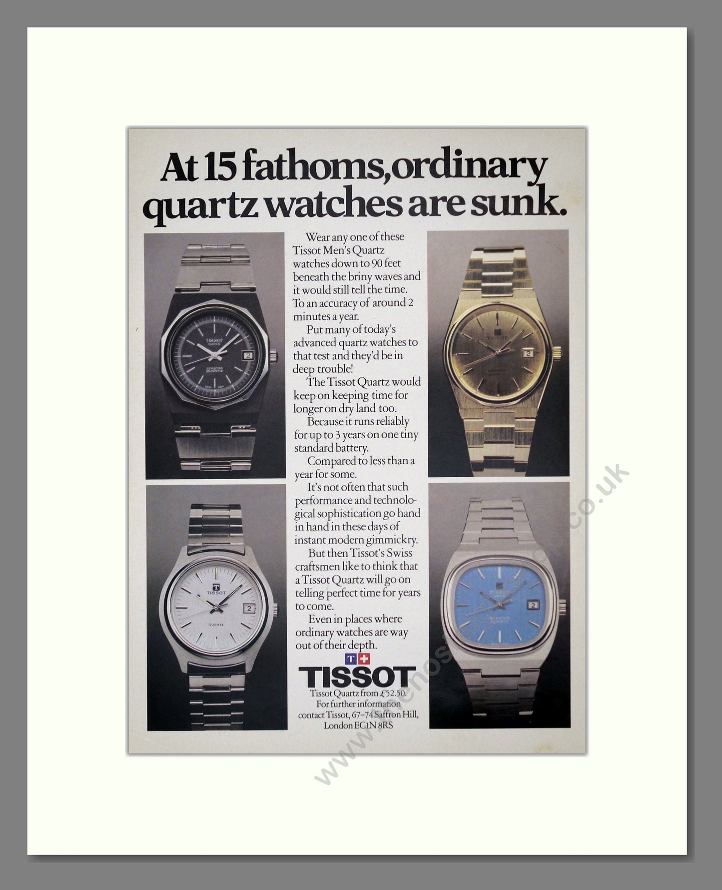 Tissot - Quartz Range. Vintage Advert 1979 (ref AD62551)