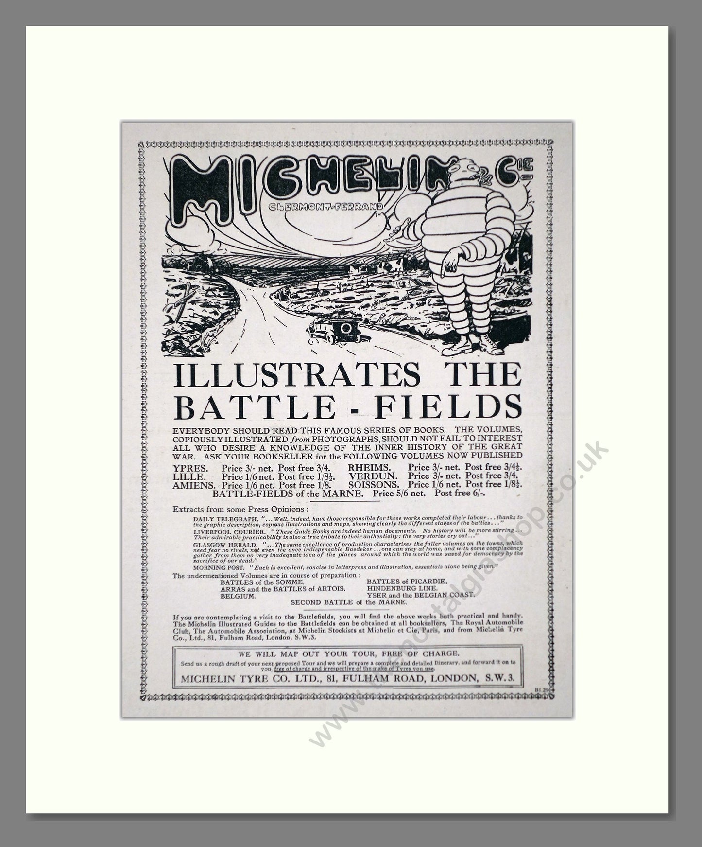 Michelin - Guide To WW1 Battle-Fields. Vintage Advert 1920 (ref AD62626)