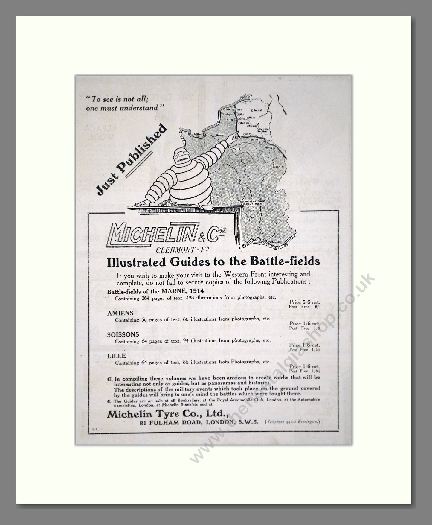 Michelin - Guide To WW1 Battle-Fields. Vintage Advert 1919 (ref AD62627)