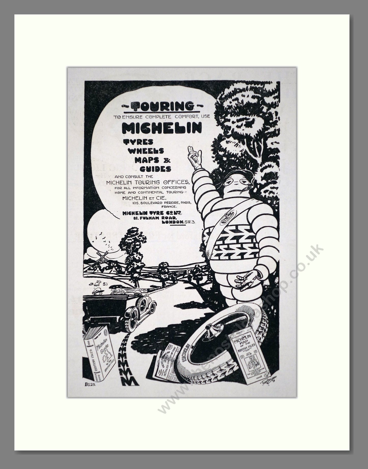 Michelin - Touring Tyres, Wheels, Maps, Guides. Vintage Advert 1920 (ref AD62628)