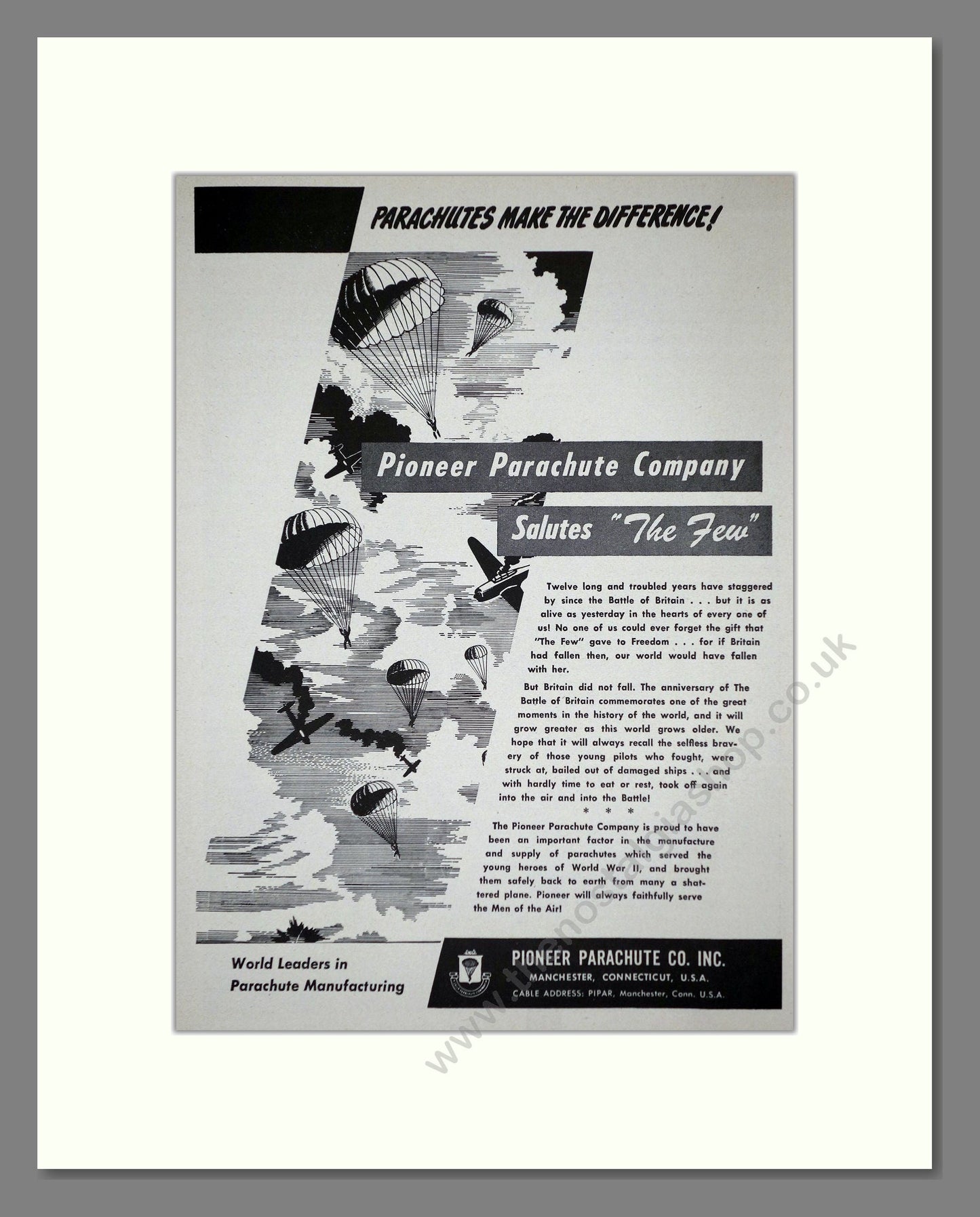 Pioneer Parachute Co - Salutes The Few. Vintage Advert 1952 (ref AD62663)