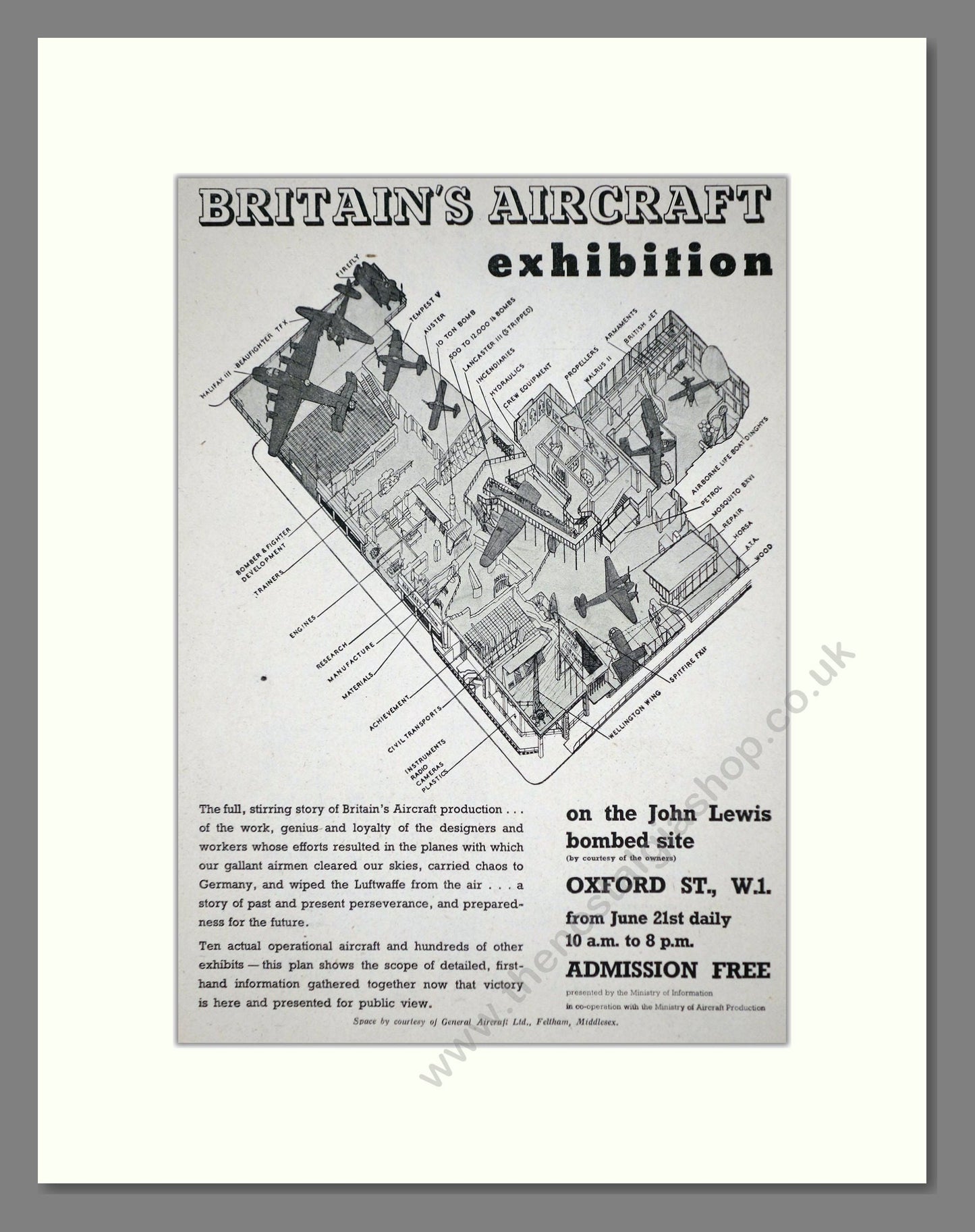 Britain's Aircraft Exhibition - John Lewis Site. Vintage Advert 1945 (ref AD62706)