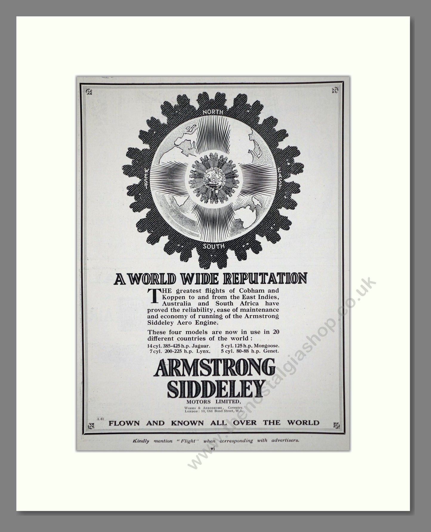 Armstrong Siddeley - Aero Engines. Vintage Advert 1928 (ref AD62733)