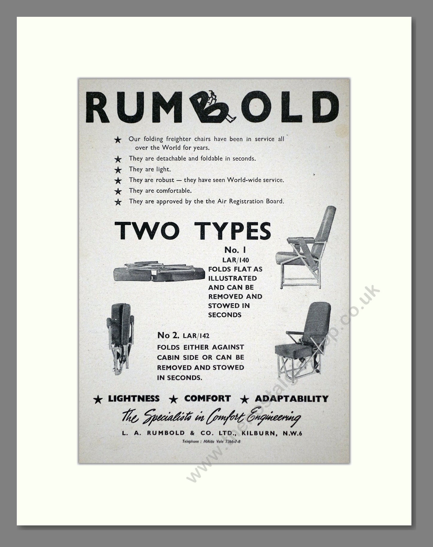Rumbold - Freighter Chairs. Vintage Advert 1948 (ref AD62793)