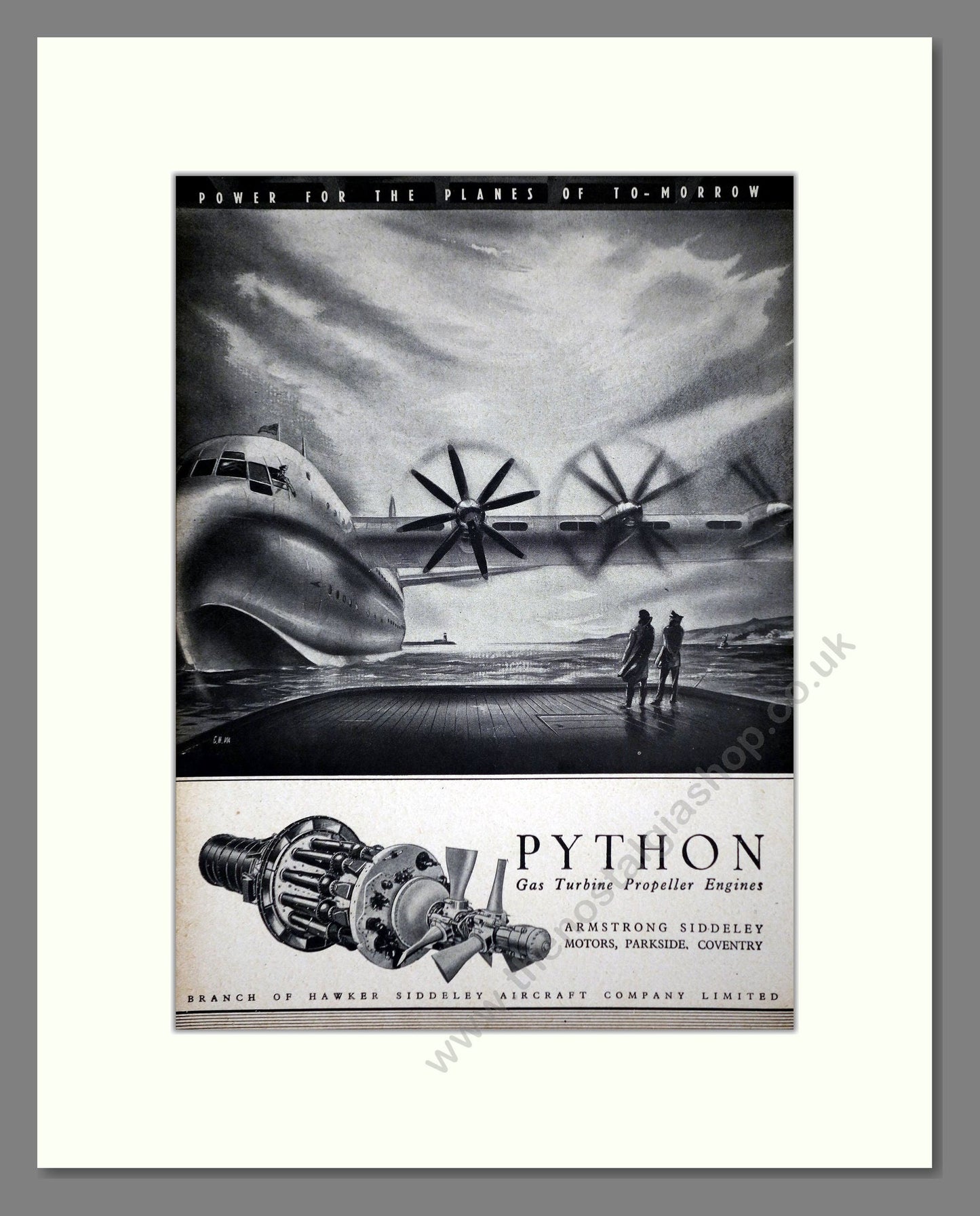 Python - Gas Turbine Propeller Engine. Vintage Advert 1947 (ref AD62824)