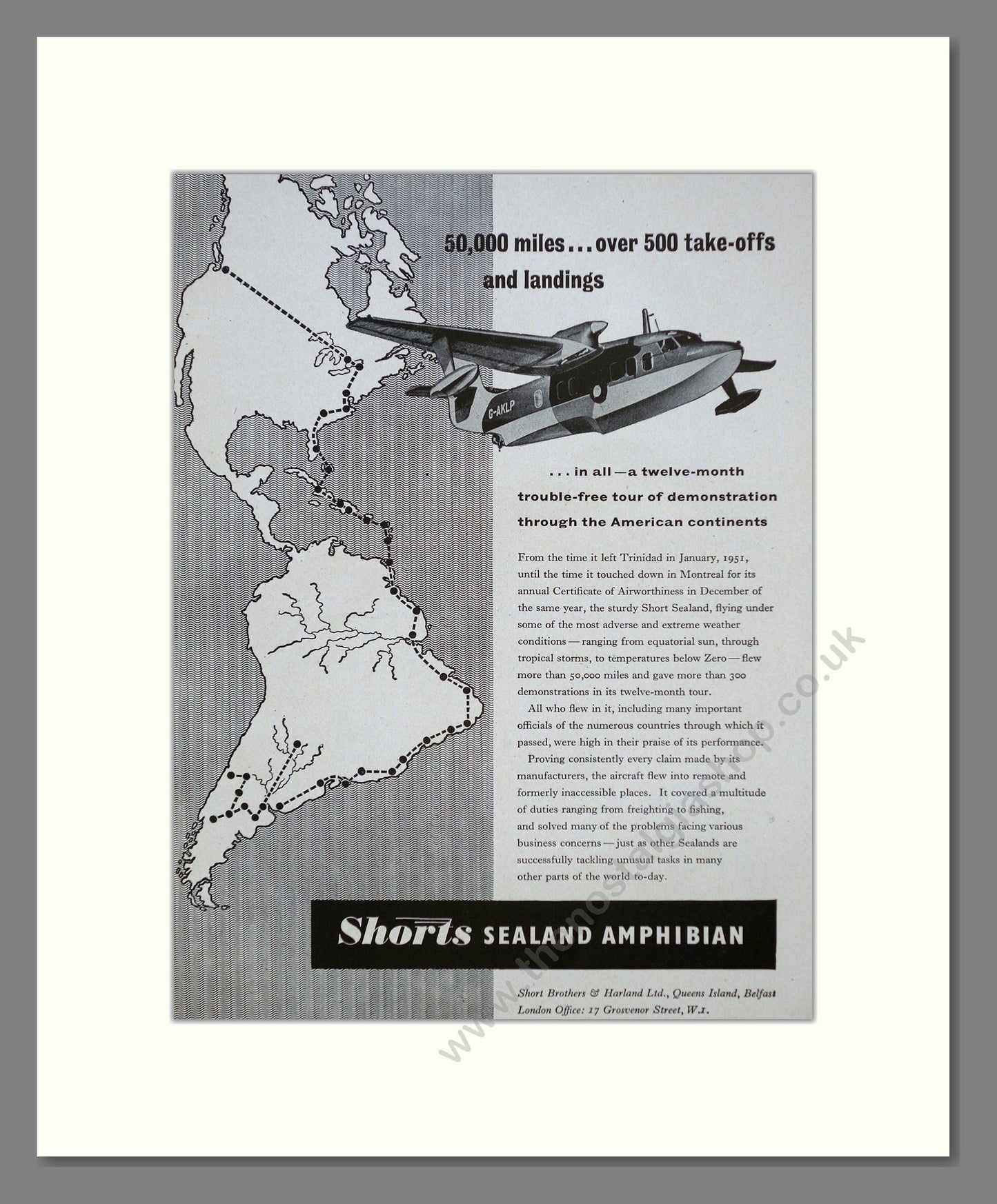 Short Bros Ltd - Sealand Amphibian. Vintage Advert 1952 (ref AD62861)