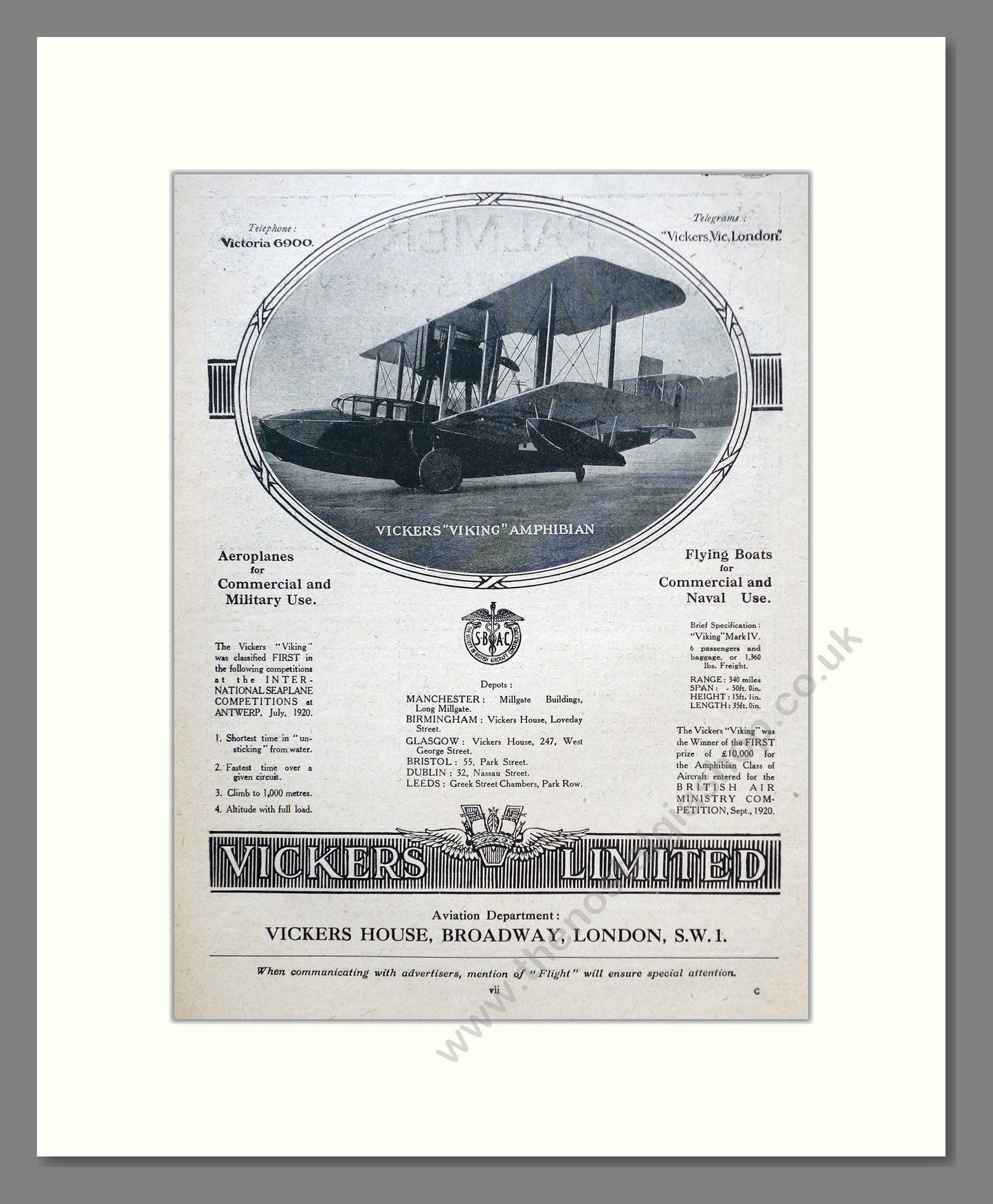 Vickers - Viking. Vintage Advert 1922 (ref AD62913)