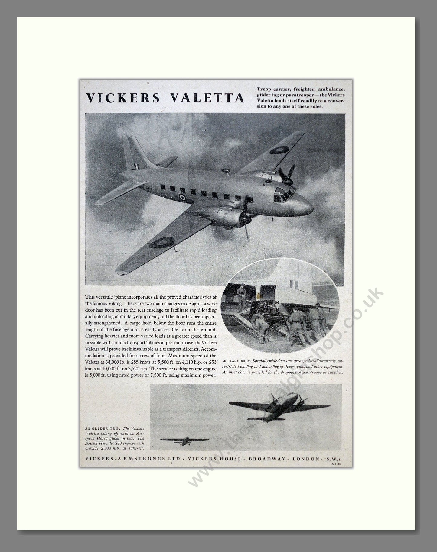 Vickers - Valetta. Vintage Advert 1948 (ref AD62928)