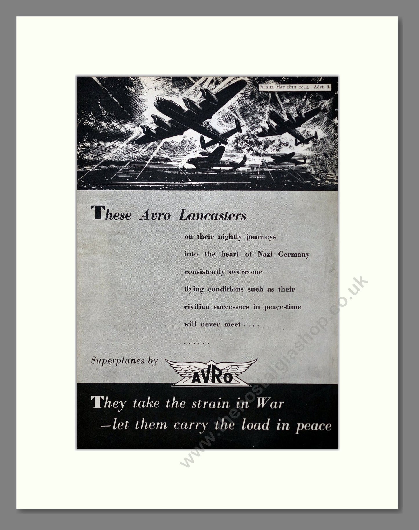 Avro - Lancaster. Vintage Advert 1944 (ref AD62939)