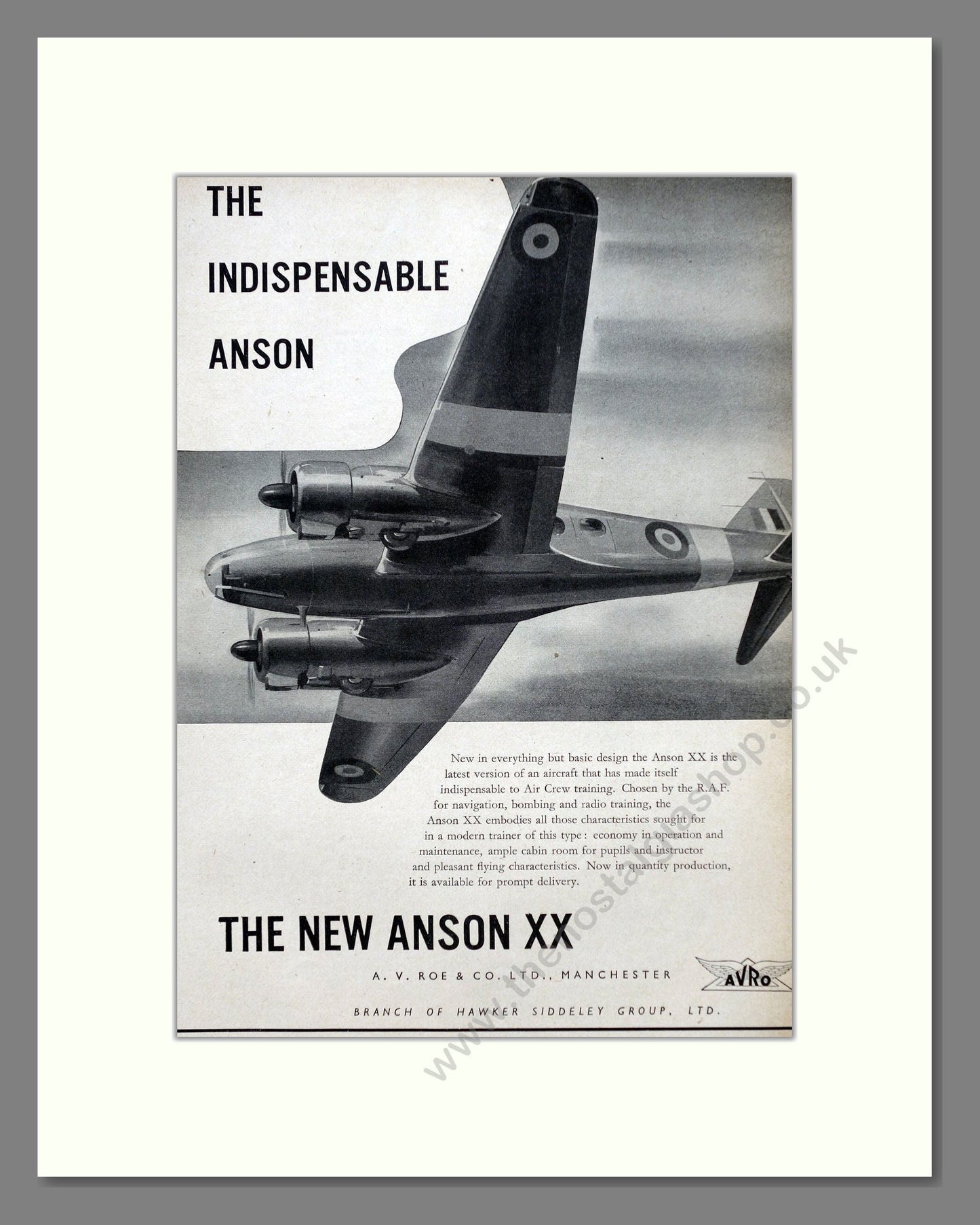 Avro - Anson XX. Vintage Advert 1948 (ref AD62953)