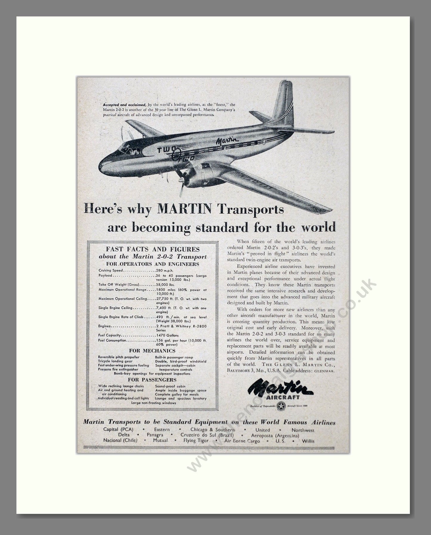 Martin - Transport 202. Vintage Advert 1947 (ref AD63002)