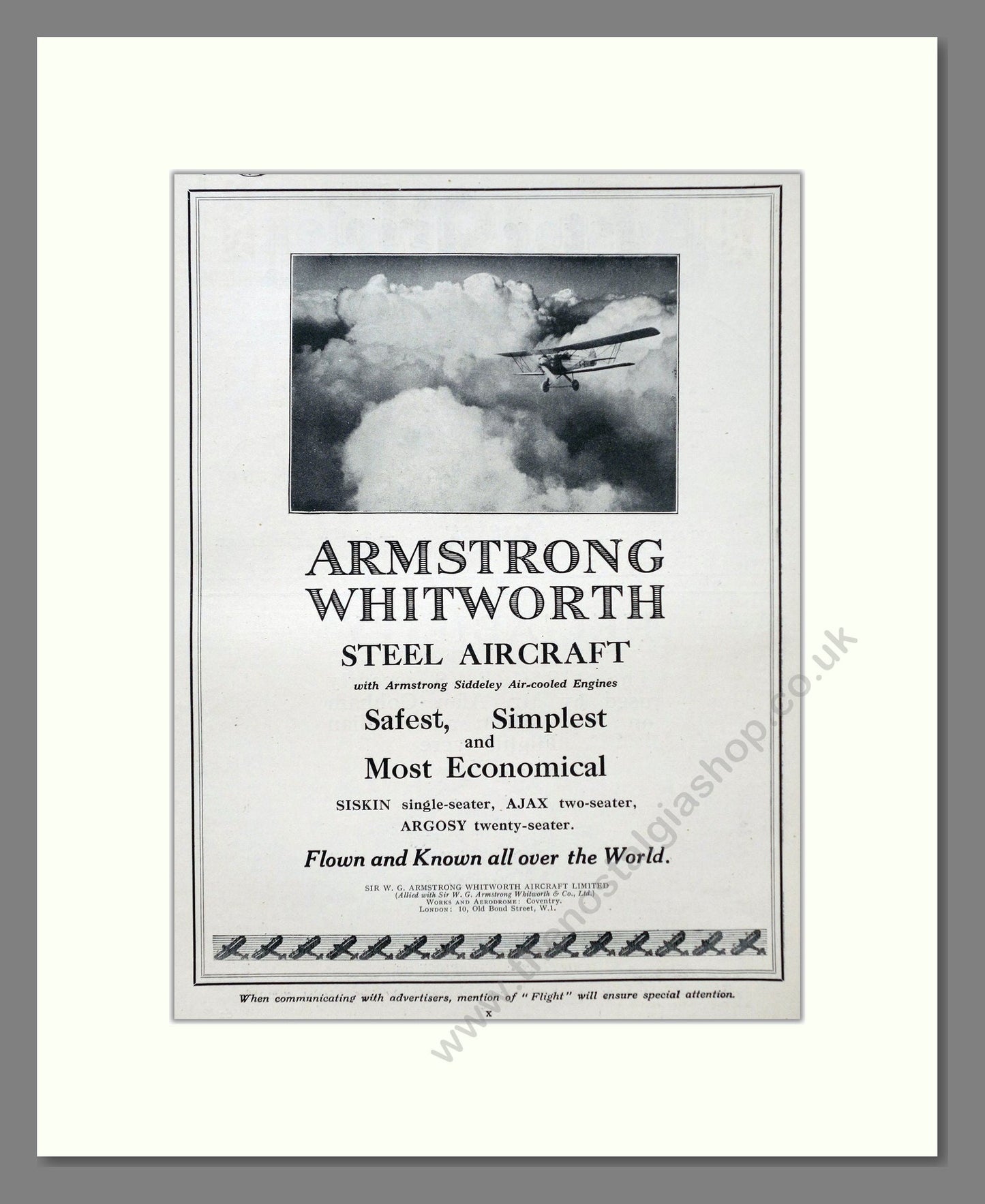 Armstrong Whitworth - Steel Aircraft. Vintage Advert 1926 (ref AD63008)