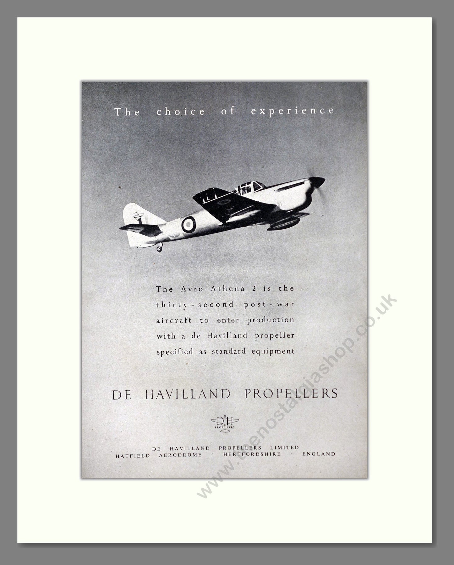 De Havilland - Propellers Avro Athena. Vintage Advert 1949 (ref AD63018)