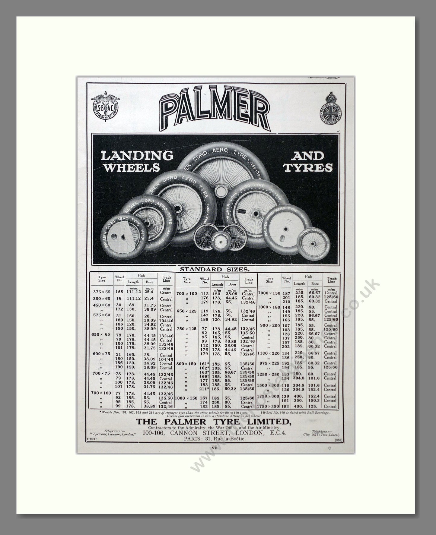 Palmer - Landing Wheels And Tyres. Vintage Advert 1926 (ref AD63125)