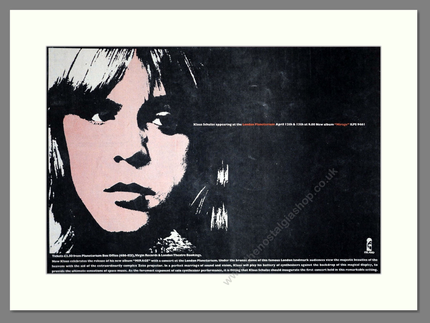 Klaus Schulze - Mirage. Vintage Advert 1977 (ref AD19108)