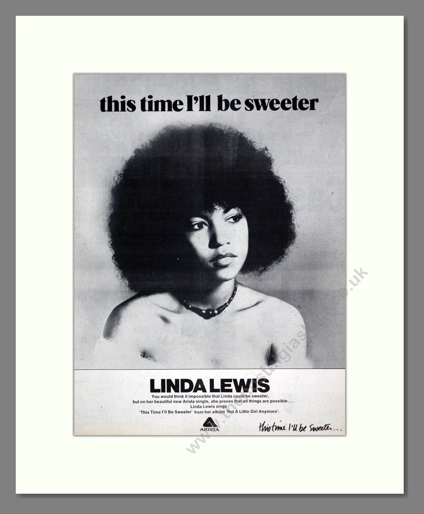 Linda Lewis - This Time I'll Be Sweeter. Vintage Advert 1976 (ref AD19164)